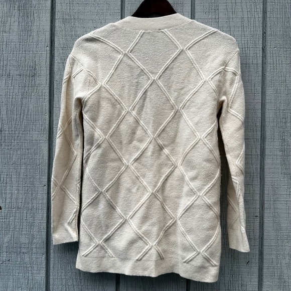 Talbots Cream Diamond Knit Cardigan Lambs Merino Cashmere Blend Big Buttons XS - Picture 13 of 15